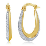 14 Karat Yellow Gold Diamond Cut Oval Hoop Earrings 20x15mm