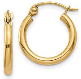 14 Karat Yellow Gold Lightweight Tube Hoop Earrings 15x2mm
