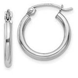 10 Karat White Gold Rhodium Polished 2mm Tube 11mm Hoop Earrings
