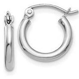 10 Karat White Gold Rhodium Polished 2mm Tube 13mm Hoop Earrings