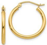 10 Karat Yellow Gold Polished 2mm Tube 16mm Hoop Earrings