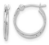 14 Karat White Gold Diamond Cut & Polished Double Hoop Earrings