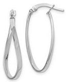 14 Karat White Gold Twisted Oval Hoop Earrings