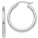 10 Karat White Gold Tube Hoop Earrings 25x2.5mm