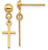 14 Karat Yellow Gold Polished Cross Dangle Post Earrings