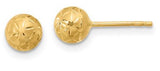 14 Karat Yellow Gold Polished, Satin, and Diamond Cut 6mm Ball Post Earrings
