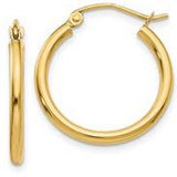 14 Karat Yellow Gold  Polished Lightweight Tube Hoop Earrings 20x2mm
