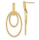 14 Karat Yellow Gold Polished & Diamond Cut Ovals Dangle Post Earrings