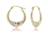 14 Karat Two Toned Diamond Cut Hoop with Hearts