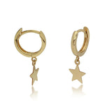 14 Karat Yellow Gold 10mm Polished Huggie Hoop Earrings with Star Charm Dangle