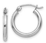 14 Karat White Gold Polished Lightweight Tube Hoop Earrings 15x2mm