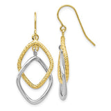 10 Karat Two Tone Gold  Polished & Textured Shepherd Hook Dangle Earrings