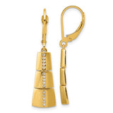 14 Karat Yellow Gold Polished Cubic Zirconia Tapered Dangle Leverback Earrings