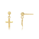 14 Karat Yellow Cross and Ball Post Earrings