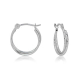 14 Karat White Diamond-cut Full Double Ring Hoop Earrings