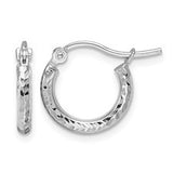 10 Karat White Gold Diamond Cut 13x2mm Tube Hoop Earrings