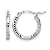 10 Karat White Gold Diamond Cut 15x2mm Tube Hoop Earrings