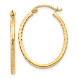 10 Karat Yellow Gold Diamond Cut Oval Hinged Hoop Earrings 27x1.5mm