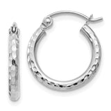 10 Karat White Gold Diamond Cut Tube Hoop Earrings 15x2mm