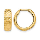 10 Karat Yellow Gold Polished Diamond Cut Hinged Hoop Earrings 16mm