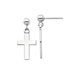 14 Karat White Gold Polish Cross Dangle Earrings