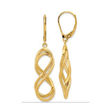 14 Karat Yellow Gold Polished Texture Infinity Leverback Earrings 45X10mm