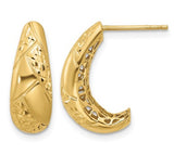 14 Karat Yellow Gold Polished & Diamond Cut Fancy J- Hoop Earrings