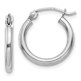 14 Karat White Gold Polished 2X15mm Tube Hoop Earrings
