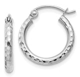 14 Karat White Gold Diamond Cut 2mm Round Tube Hoop Earrings