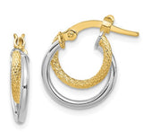 14 Karat Two Toned Polished Diamond Cut Hinged Double Hoop Earrings