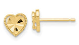14 Karat Yellow Gold Polished Diamond Cut Heart Post Earrings