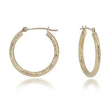 14 Karat Yellow Gold 2X18mm Full Diamond Cut Hoops