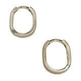 14 Karat Yellow Gold Ridged Rectangle Hoop Earrings