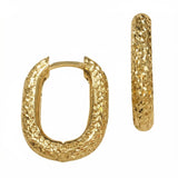 14 Karat Yellow Gold Textured Rounded Oval Hoop Earrings