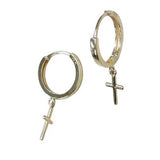 14 Karat Yellow Gold Plain Hoop Dangle Cross Earrings