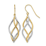 14 Karat Two Tone Gold Twisted Dangle Earring 39x14mm