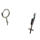 14 Karat White Gold Plain Hoop Dangle Cross Earrings