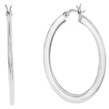 Sterling Silver 40mm Polished Flat Hoop Earrings Rhodium Plating