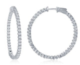 Sterling Silver 3X45mm Inside-Out Cubic Zirconia Hoop Earrings