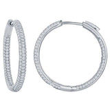 Sterling Silver 3X30mm In and Out Micro Pave Cubic Zirconia Hoop Earrings