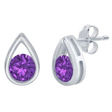 Sterling Silver Round Amethyst - Feburary Birthstone - Pear Shaped Earring Studs