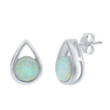 Sterling Silver Pear Opal Stud Earrings - October Birthstone