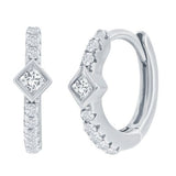 Sterling Silver 11mm Cubic Zirconia Diamond Shaped Huggie Hoop Earrings