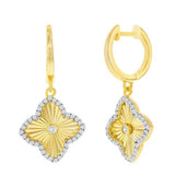 Sterling Silver and Gold Plated Diamond-Cut Flower Cubic Zirconia Earrings