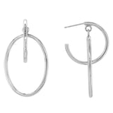 Sterling Silver-Rhodium Plated 20mm Round Hoop Dangle Oval Earrings
