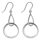 Sterling Silver-Phodium Plated 35mmx21.5mm Open Teardrop & Circle Dangle Earrings