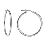 Sterling Silver-Rhodium Plated 34mm Round Tube Hoop Earrings