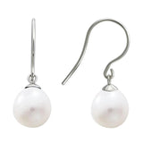 Sterling Silver-Rhodium Plated 7.5-8mm Freshwater Cultured Pearl Dangle Earrings