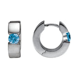 Sterling Silver Rhodium Plated Blue Topaz=.65 Carat Huggie Hoop Earrings