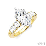 1 Ctw Marquise Shape Emerald and Round Cut Diamond Semi-Mount Engagement Ring in 14K Yellow and White Gold